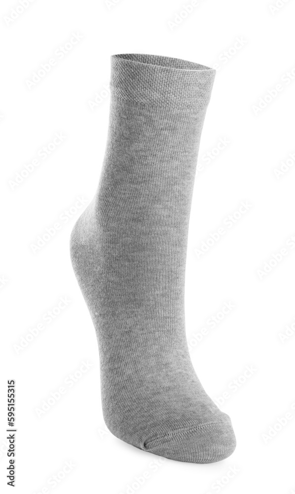 One light grey sock isolated on white One light grey sock isolated on white