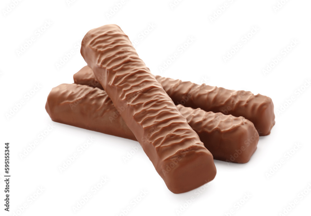 Sweet tasty chocolate bars on white background Sweet tasty chocolate bars on white background