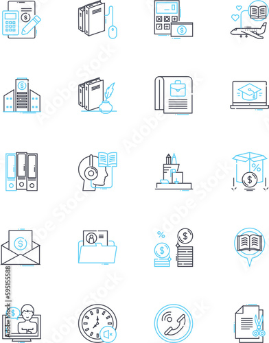 Content writing linear icons set. Copywriting, Blogging, Editing, Proofreading, Content marketing, Brand voice, SEO line vector and concept signs. Headlines,Research,Keywords outline illustrations © Nina