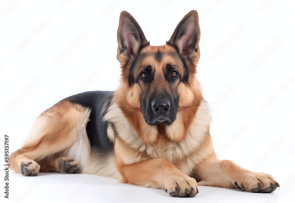 German Shepherd Dog On A White Background AI Generative Image