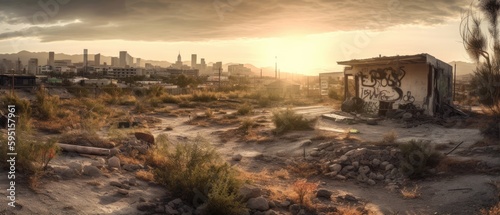 Realistic Post Apocalypse Landscape illustration of sand city generative ai