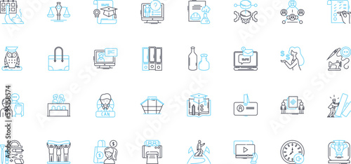 Digital academy linear icons set. Learning, Training, Education, Digital, Academy, Skills, Professional line vector and concept signs. Courses,Certification,Online outline illustrations