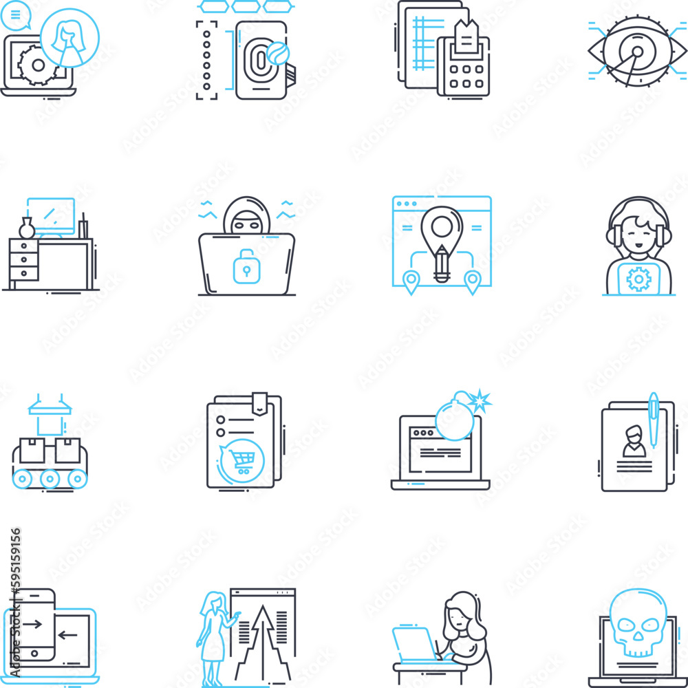 Usability linear icons set. Intuitive, Efficient, Accessible, User-friendly, Responsive, Consistent, Clear line vector and concept signs. Engaging,Appropriate,Functional outline illustrations