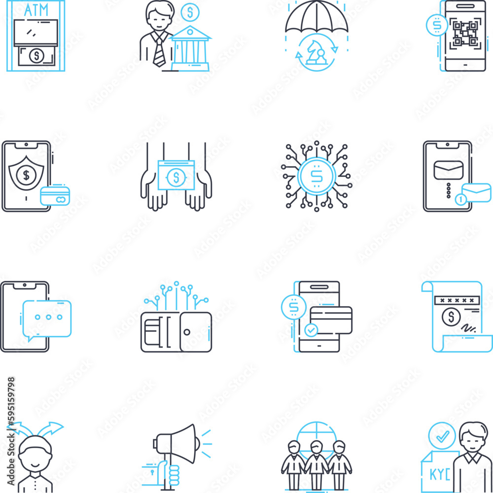 Self-executing contracts linear icons set. Blockchain, Decentralization, Automation, Smart, Immutable, Programmable, Trustless line vector and concept signs. Solidity,Ethereum,Digital outline