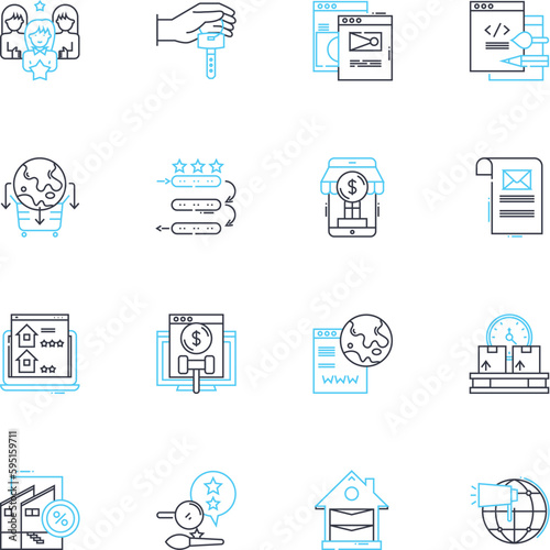 Bargain branding linear icons set. Thrift, Value, Discount, Budget, Cut-price, Sale, Inexpensive line vector and concept signs. Affordable,Cost-effective,Marked down outline illustrations