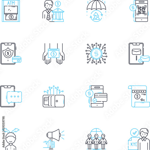Self-executing contracts linear icons set. Blockchain, Decentralization, Automation, Smart, Immutable, Programmable, Trustless line vector and concept signs. Solidity,Ethereum,Digital outline