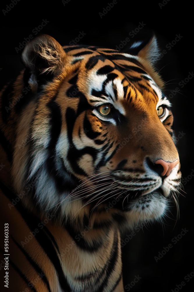 Amazing  portrait of a Sumatran tiger on black background,