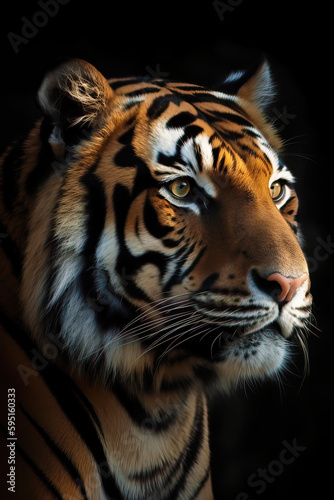 Amazing portrait of a Sumatran tiger on black background,