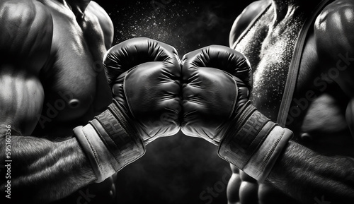 Black and White Image of Male Fists in Boxing Taping, Generative AI