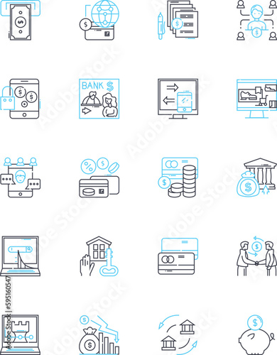 Asset direction linear icons set. Orientation, Positioning, Alignment, Tracking, Location, Placement, Eventualism line vector and concept signs. Management,Oversight,Guidance outline illustrations