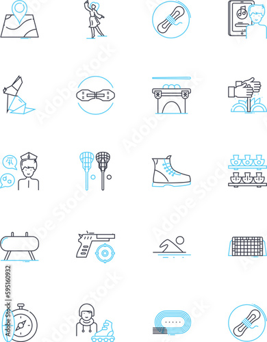 Joyful revelry linear icons set. Celebration, Cheerful, Dance, Festive, Fun, Happiness, Jolly line vector and concept signs. Jubilation,Laughter,Merriment outline illustrations