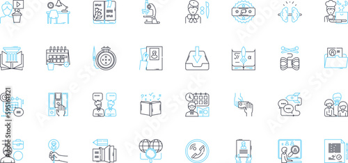 E-learning linear icons set. Digital, Online, Education, Virtual, Learning, Instruction, Courseware line vector and concept signs. Curriculum,Knowledge,Communication outline illustrations
