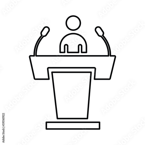 Tribune line icon. Microphone, mic, podium. Mass media concept illustration on white background