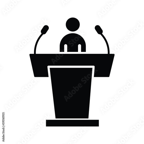 Tribune line icon. Microphone, mic, podium. Mass media concept illustration on white background