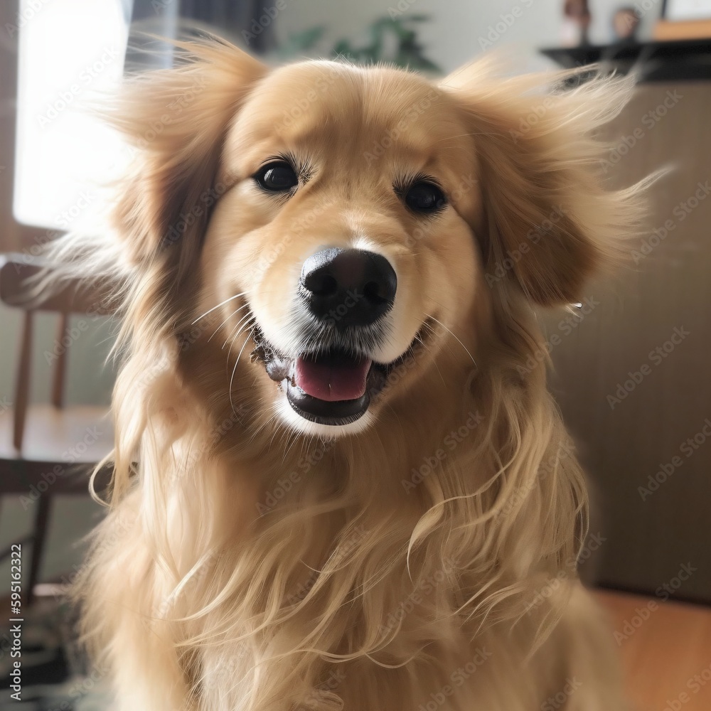 cute happy dog, he looks like a golden retriever created with Generative AI technology