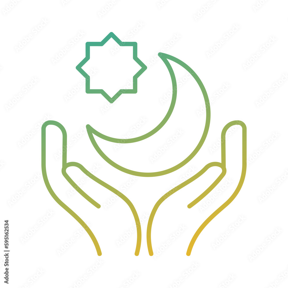 Fototapeta premium star and moon with hands islamic gradient icon vector illustration