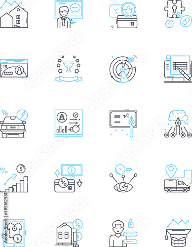 Finance linear icons set. Investment, Budget, Savings, Interest, Interest rates, Credit, Debt line vector and concept signs. Taxes,Insurance,Portfolio outline illustrations
