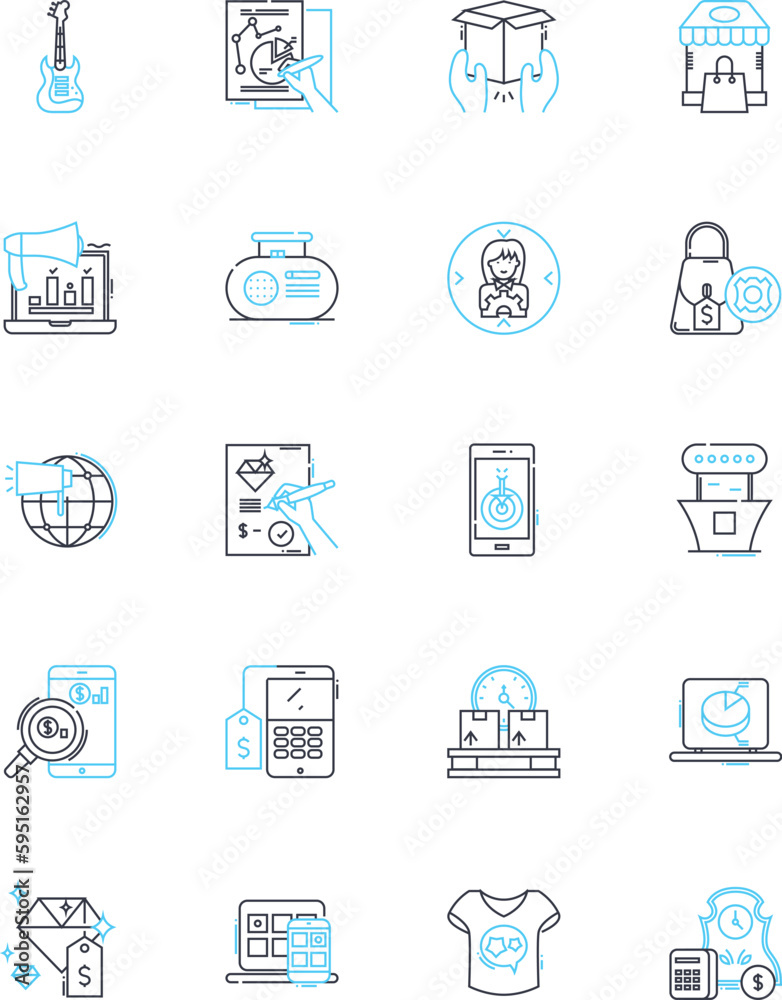 Sales plan linear icons set. Strategy, Revenue, Target, Forecast, Pipeline, Prospects, Conversion line vector and concept signs. Forecasting,Metrics,Territory outline illustrations