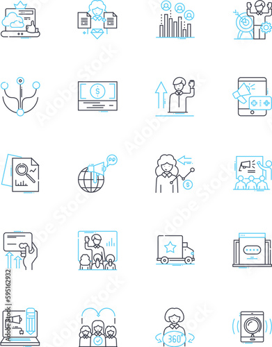 Content creation linear icons set. Blogging, Writing, Editing, Designing, Publishing, SEO, Social media line vector and concept signs. Graphics,Video,Podcasting outline illustrations