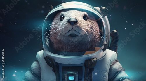 otter astronaut, digital art illustration, Generative AI