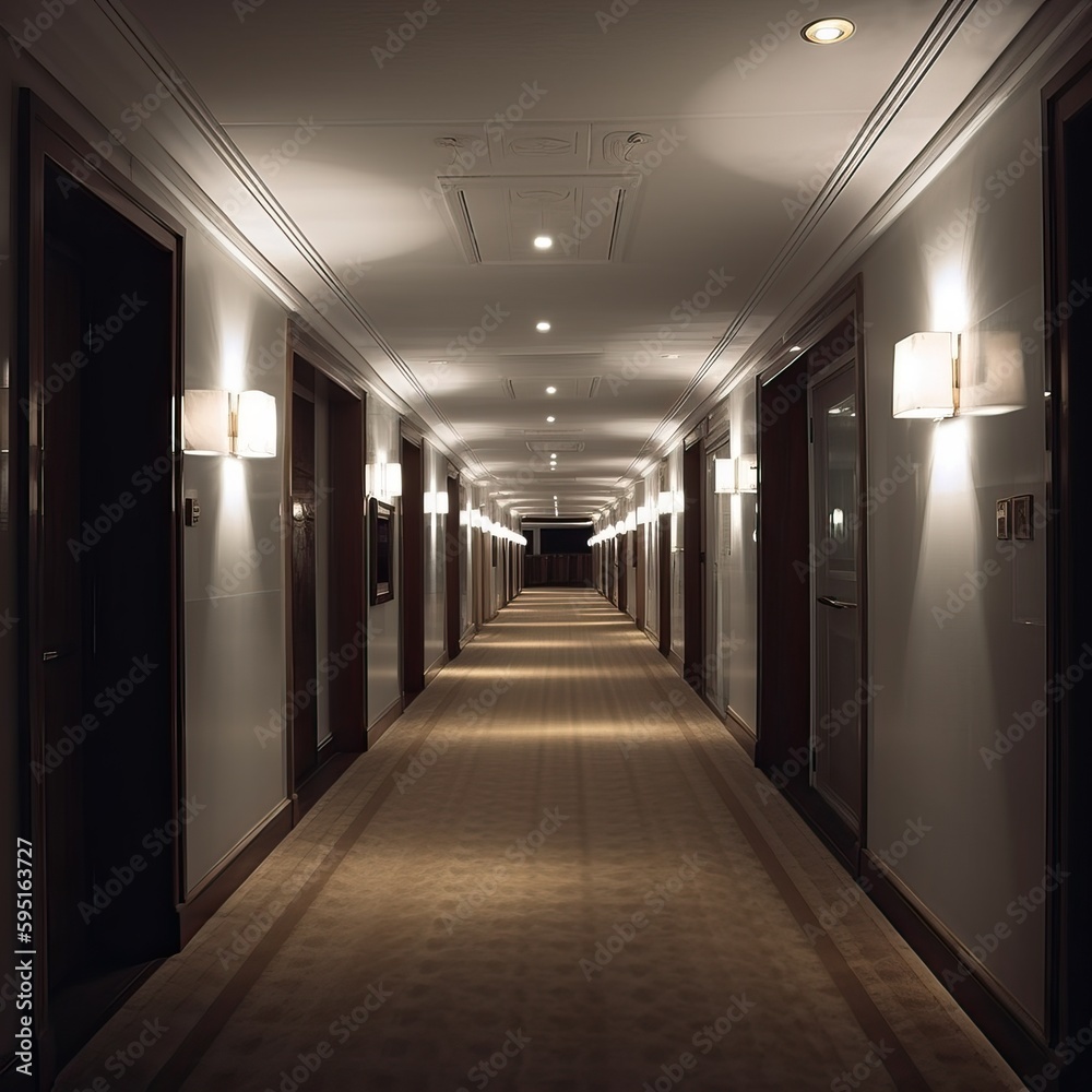 Corridor with vanishing point view, generative ai