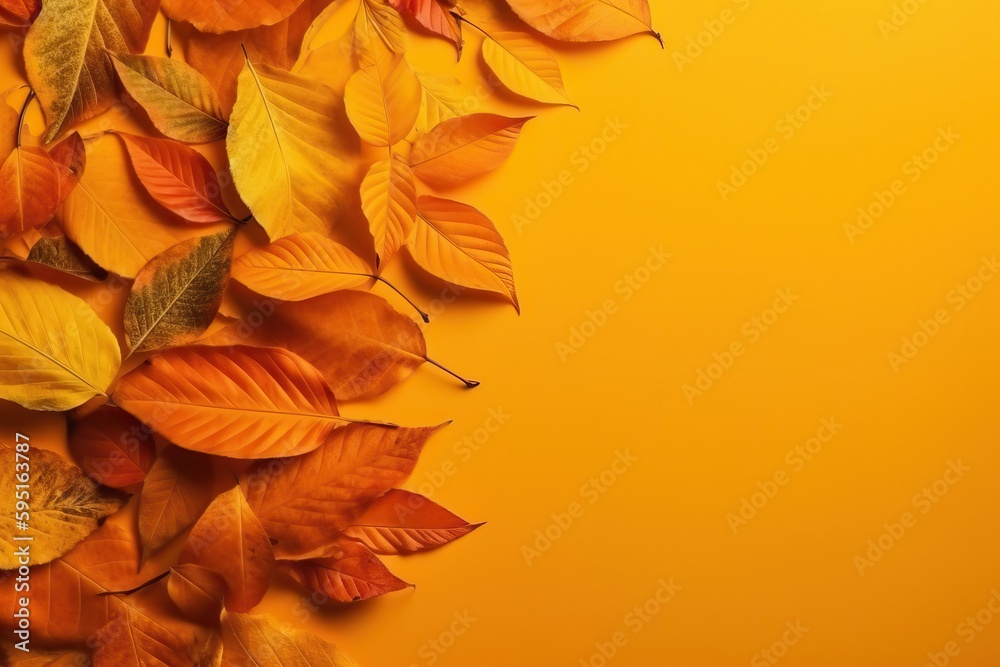 Leaves on an orange background, generative ai