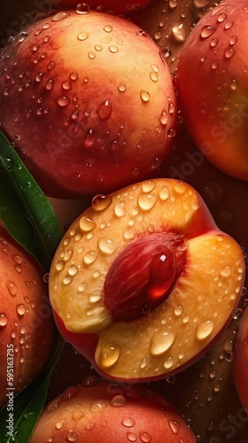 close up shot of a group of peaches, generative ai