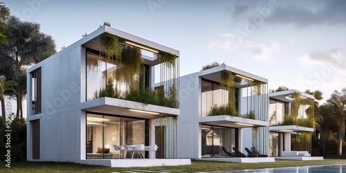 Luxury residential development with pool, generative ai