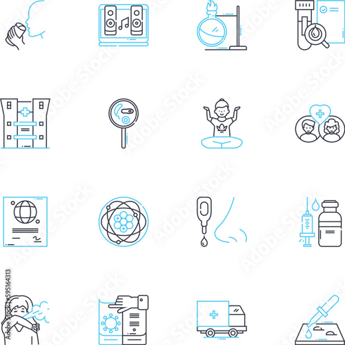 Outbreak linear icons set. Pandemic, Epidemic, Contagion, Spread, Infection, Quarantine, Isolation line vector and concept signs. Outbreak,Crisis,Disease outline illustrations