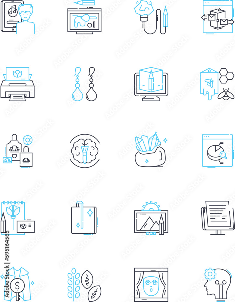 Design commerce linear icons set. Aesthetics, Branding, Creativity, Customization, Development, E-commerce, Experience line vector and concept signs. Graphics,Innovation,Inspiration outline