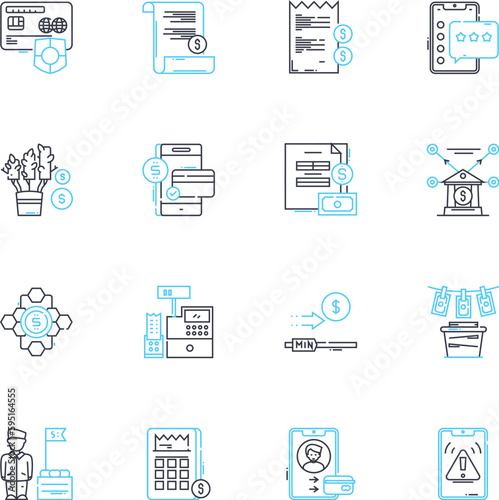 Online payment linear icons set. Transaction, Security, E-commerce, Encryption, Authorization, Gateway, Invoice line vector and concept signs. Merchant,Mobile,Fraud outline illustrations