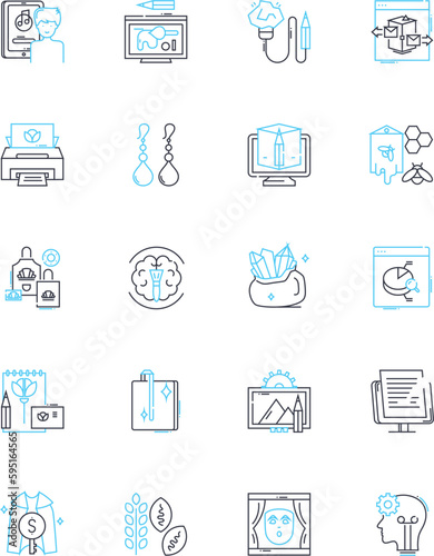 Design commerce linear icons set. Aesthetics  Branding  Creativity  Customization  Development  E-commerce  Experience line vector and concept signs. Graphics Innovation Inspiration outline