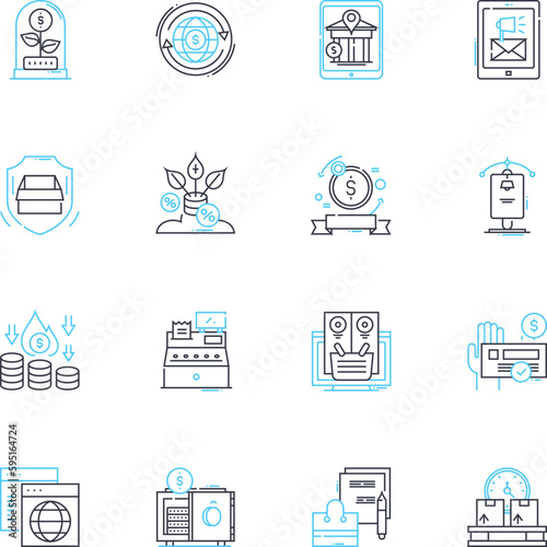 Financial success linear icons set. Prosperity, Wealth, Abundance, Riches, Fortune, Savings, Investment line vector and concept signs. Growth,Stability,Gain outline illustrations