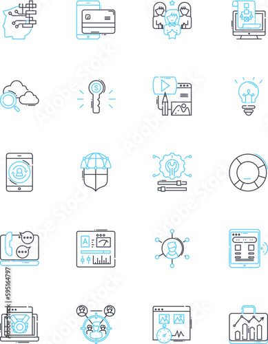 Web optimization linear icons set. search, ranking, traffic, algorithm, metadata, optimization, keywords line vector and concept signs. analytics,crawl,index outline illustrations