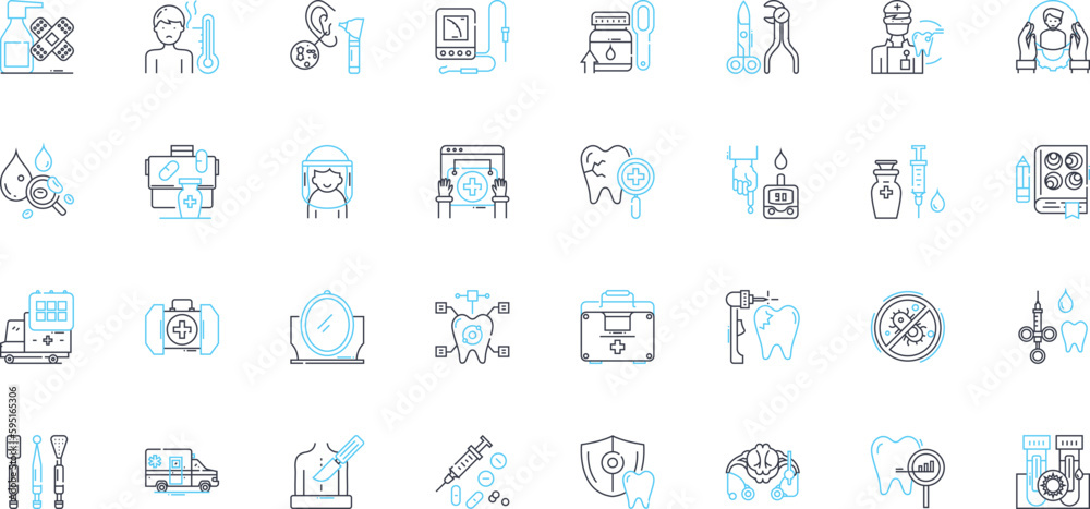 Community medicine linear icons set. Prevention, Health, Outreach, Intervention, Advocacy, Support, Equity line vector and concept signs. Empowerment,Education,Systematic outline illustrations
