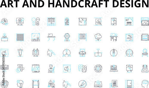 Art and handcraft design linear icons set. Sculpture, Pottery, Calligraphy, Knitting, Embroidery, Quilting, Weaving vector symbols and line concept signs. Origami,Crochet,Jewellery illustration
