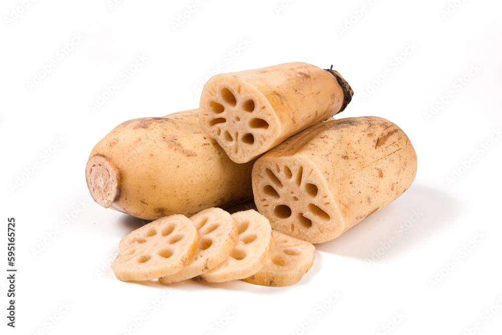 Fresh raw lotus root slice isolated on white background Fresh raw lotus root slice isolated on white background
