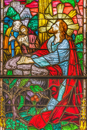 Jesus Christ Praying stained glass  Trinity Parish Church  Saint Augustine  Florida. Stained glass from mid-1800 s