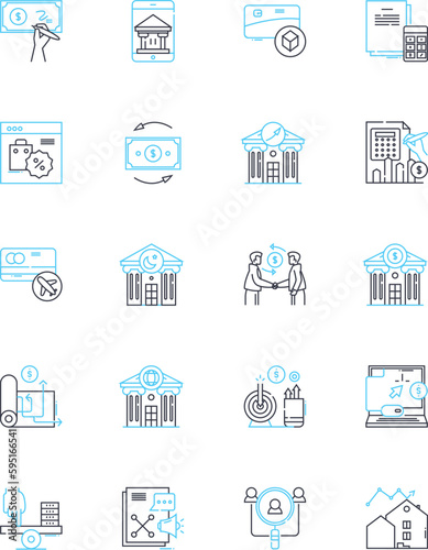 Corporate finance linear icons set. Investments  Mergers  Acquisitions  Capital  Debt  Equity  Risk line vector and concept signs. Valuation Financial Statements Liquidity outline illustrations