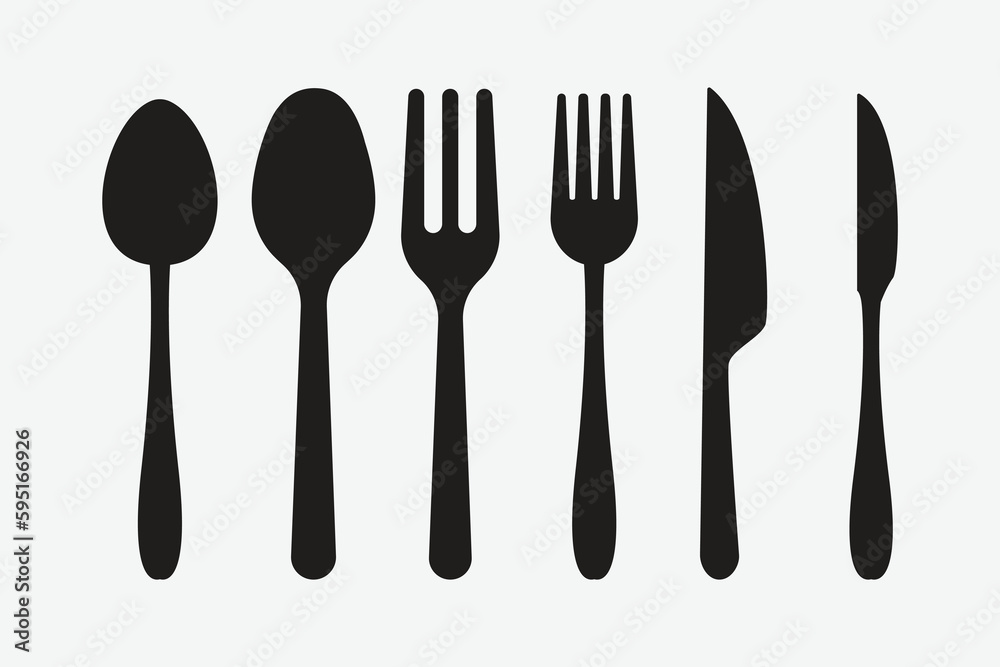Cutlery icon. forks, Spoon, knife. Silverware silhouettes, restaurant business concept, vector illustration Cutlery icon. forks, Spoon, knife. Silverware silhouettes, restaurant business concept, vector illustration