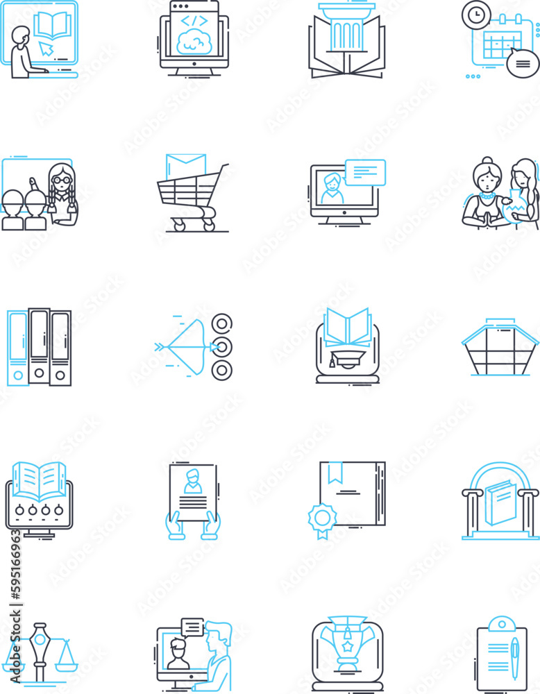 Study idea linear icons set. Innovation, Exploration, Experimentation, Inquiry, Analysis, Research, Investigation line vector and concept signs. Discovery,Synthesis,Collaboration outline illustrations