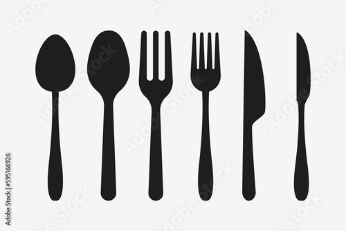 Cutlery icon. forks, Spoon, knife. Silverware silhouettes, restaurant business concept, vector illustration