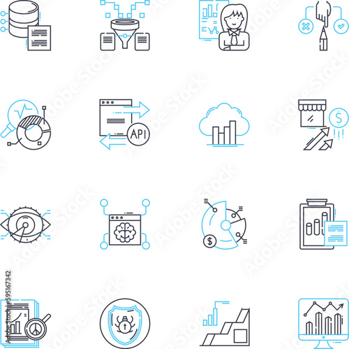 Information storage linear icons set. Archive, Backup, Binary, Cloud, Compression, Data, Digital line vector and concept signs. Drive,Encryption,File outline illustrations