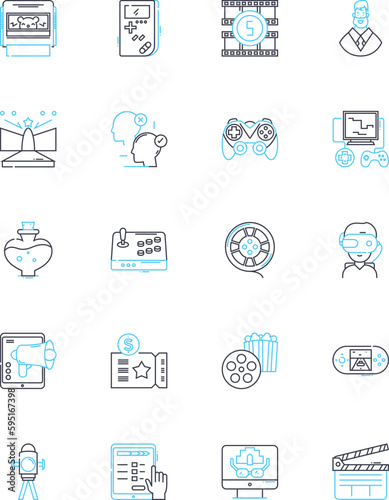 Webcasting linear icons set. Broadcast, Live-streaming, Online, Video, Multimedia, Webinar, Virtual line vector and concept signs. Conferencing,Remote,Telecast outline illustrations