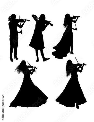 Male and female violin player performance show silhouette
