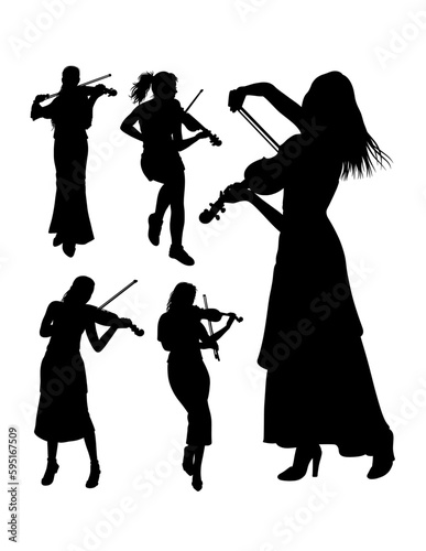 Male and female violin player performance show silhouette