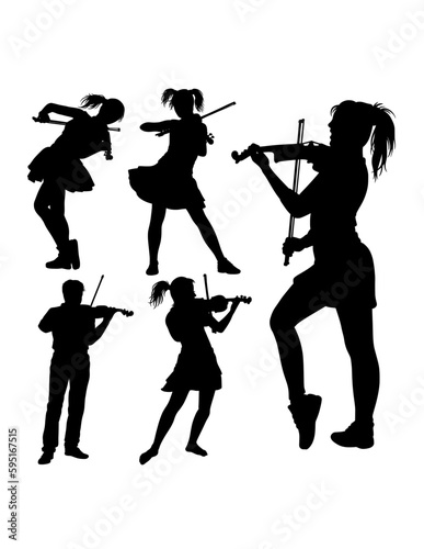 Male and female violin player performance show silhouette