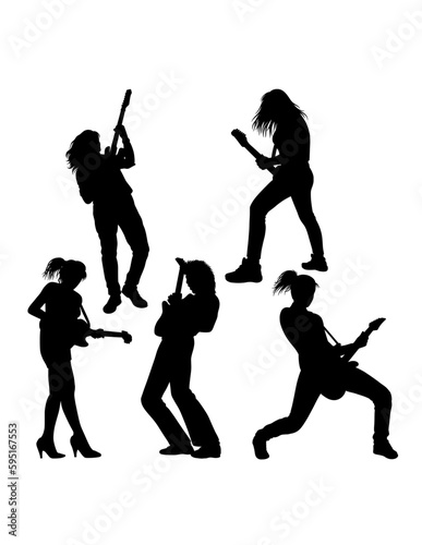 Male and female guitar player performance show silhouette