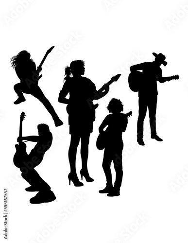 Male and female guitar player performance show silhouette