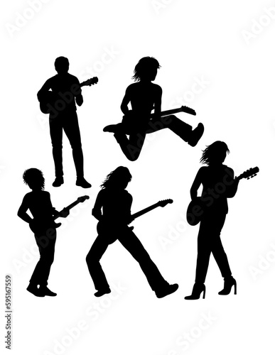 Male and female guitar player performance show silhouette